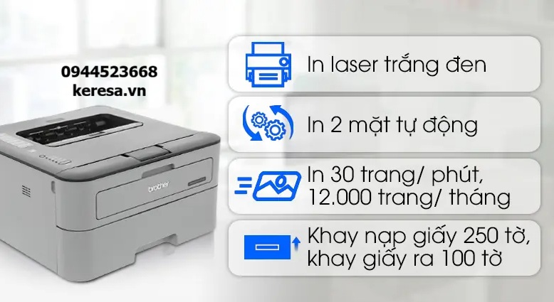 Máy in laser đen trắng Brother HL-L2361DN (A4/A5/ Đảo mặt/ USB/ LAN)