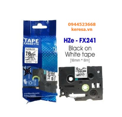 Nhãn in Siêu Dẻo HZe-FX241 | 18mm x 8m | Chữ Đen trên nền Trắng